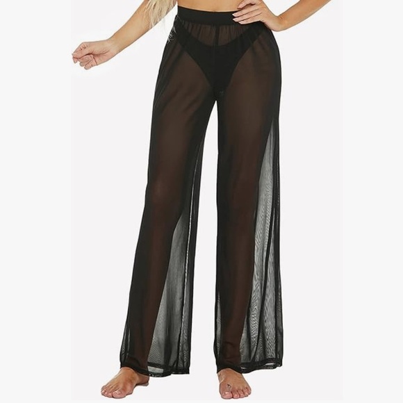 Sheer Black Beach Cover-Up Pants - Picture 1 of 10